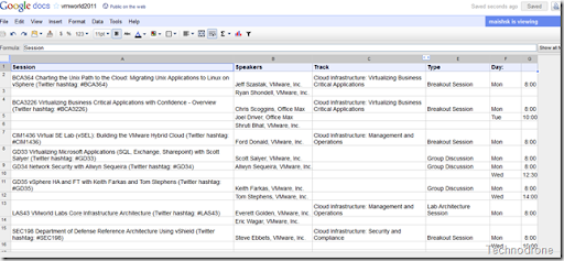 VMworld 2011 Spreadsheet