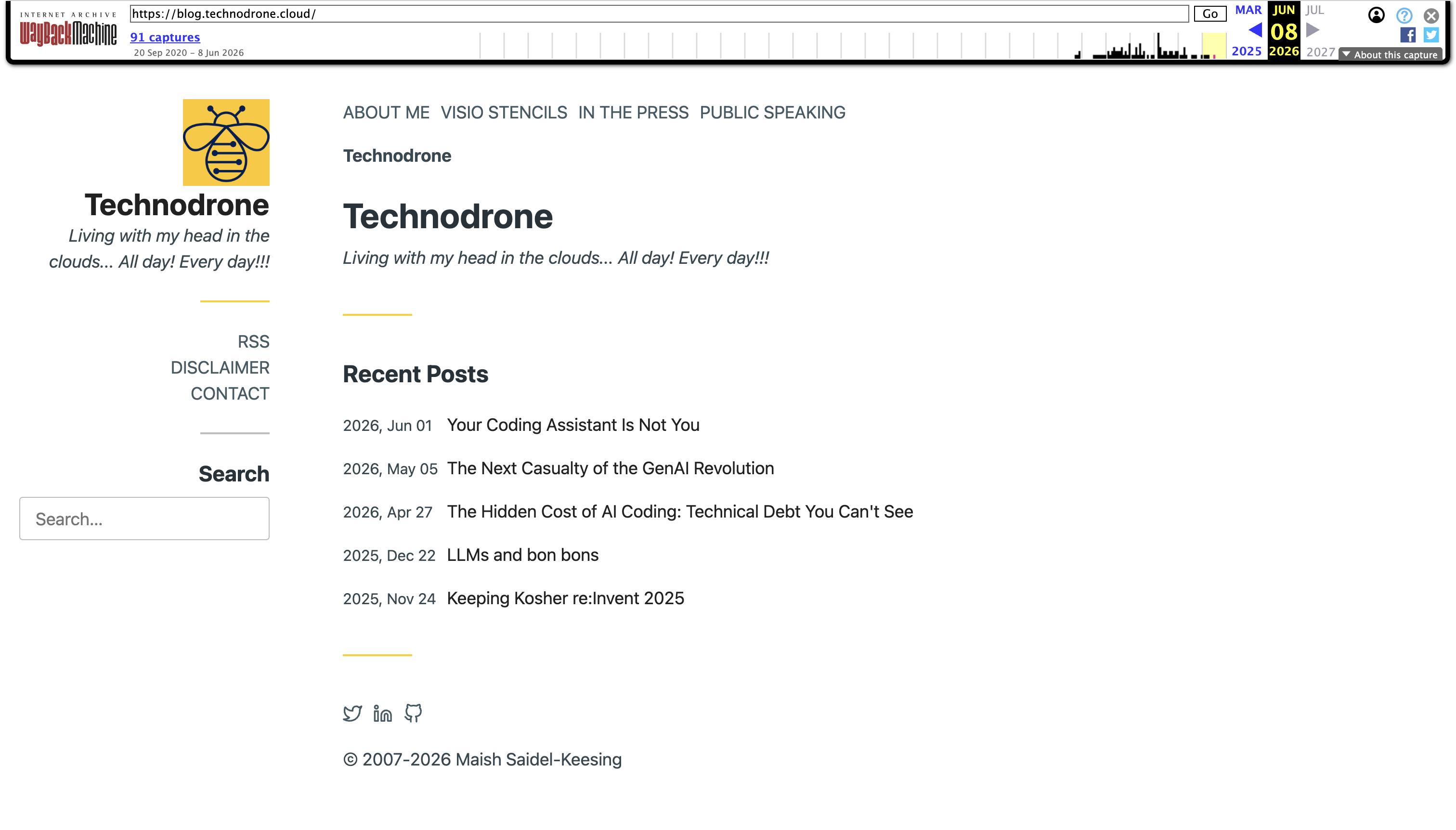 The old homepage - Minimo theme, generic layout, no personality